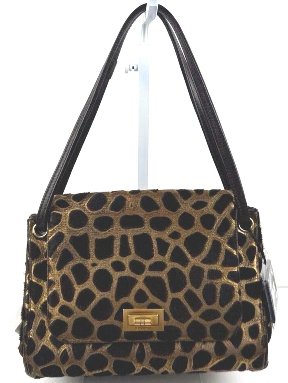 Chanel Vintage Black and Gold Giraffe Print Pony Hair Tote Bag